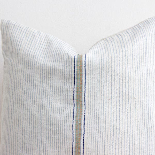 VINTAGE Hmong Pillow Hand Woven HEMP Organic HMONG Ethnic A Piece Of Tribal Textile Striped indigo & White