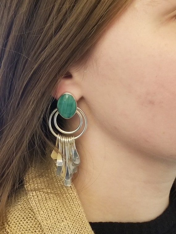 Malachite Drop Dangle Earclips