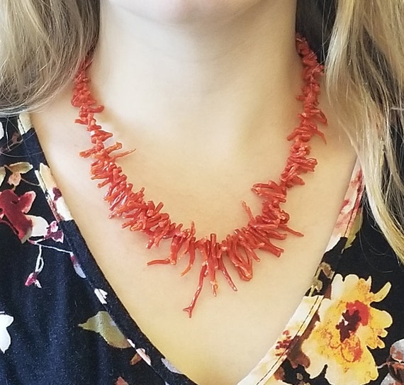 Salmon Colored Red Branch Coral Necklace 14ky Yellow Gold Fittings Coral D'  Napoli Original Box 