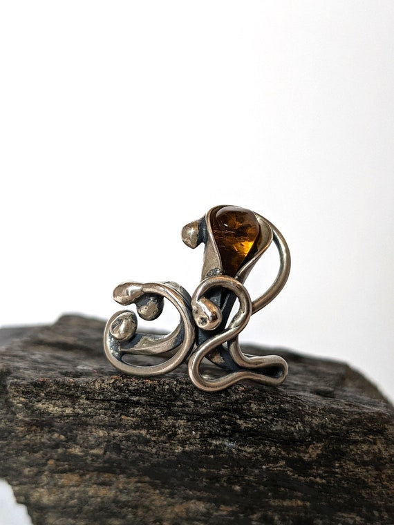Amber Calla Lilly Sterling Silver Ring