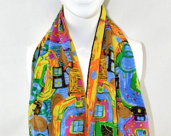 Silk Scarf from Bursa, Turkey: Colourful Vibrant Pattern Impressionist - Xmas Gift