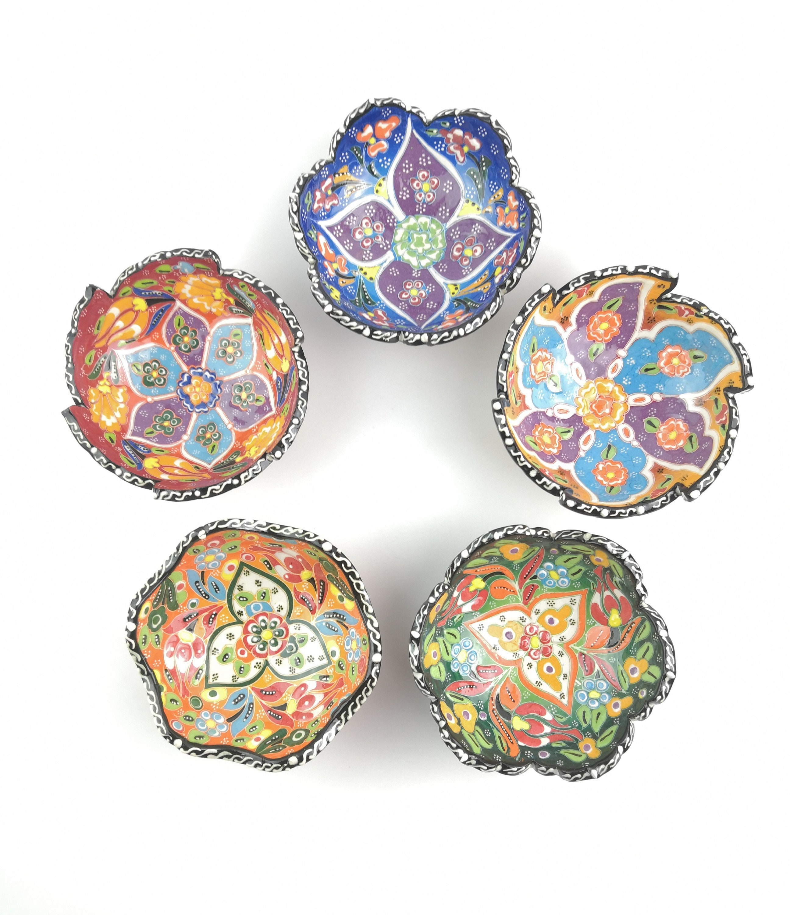 Ceramic Hand Painted Bowl Set - 5 Pieces Handmade Decorative Bowls(12 cm)