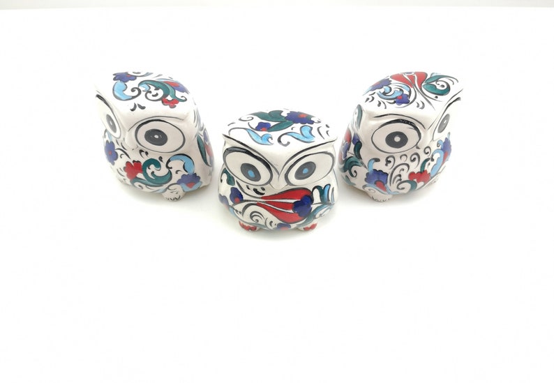 A Beautiful Traditional Turkish Pottery Ceramic Hand Painted Owl Figure