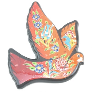 Hand Painted Ceramic Bird Figure Wall Hanging - Traditional Handmade Turkish Pottery