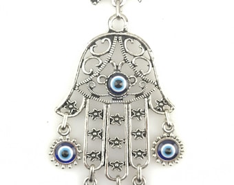 Colgante de pared hecho a mano - Mano de Hamsa - Ojo de Fátima - Aleación Nazar - Ojo de la Suerte