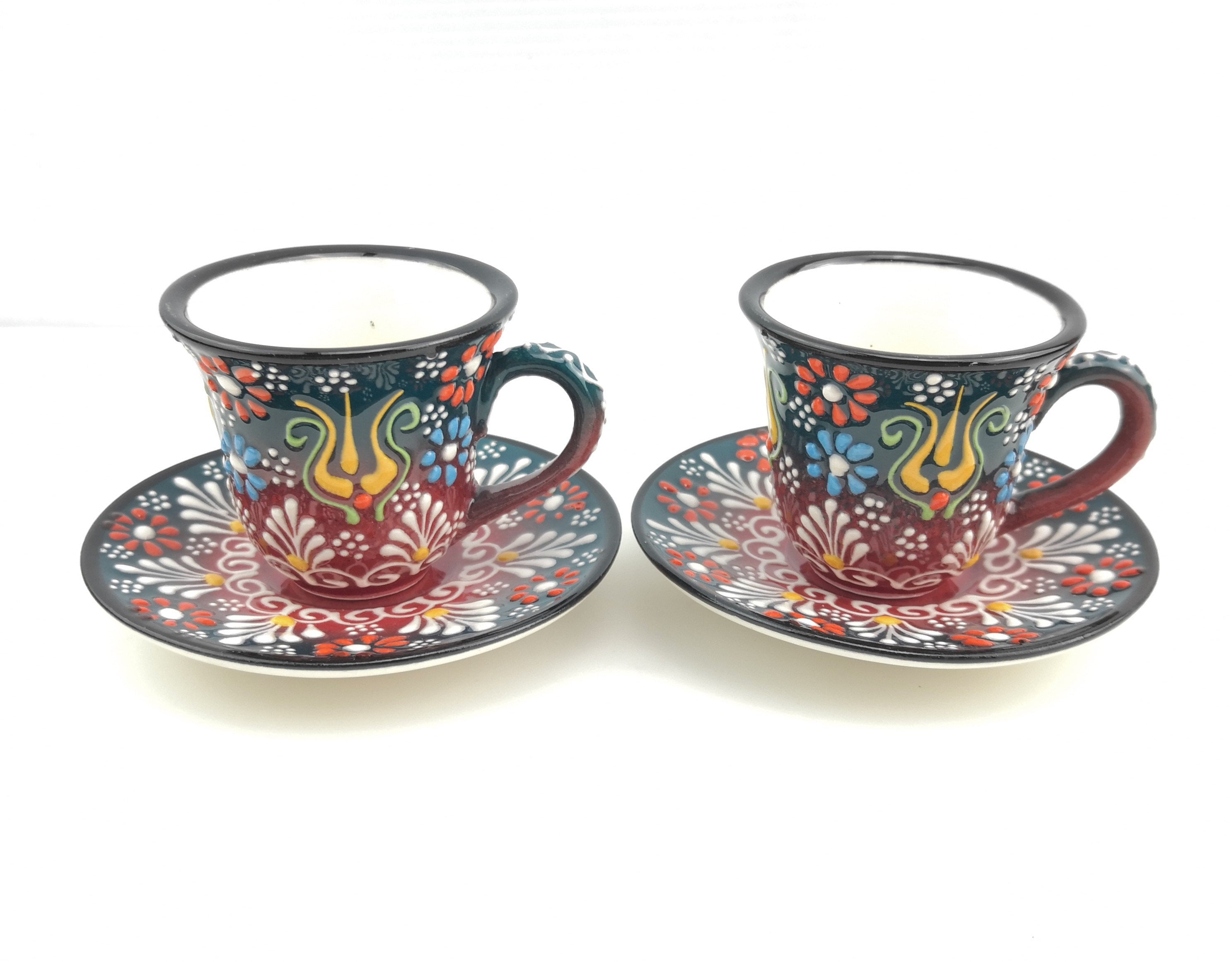 Espresso Cup Set of 6 Porcelain 2.7 Oz Cup Great for Arabic, Greek, Turkish  Coffee Mugs, Espresso & Macchiato Lover Gift Iznik Tulip Pattern 