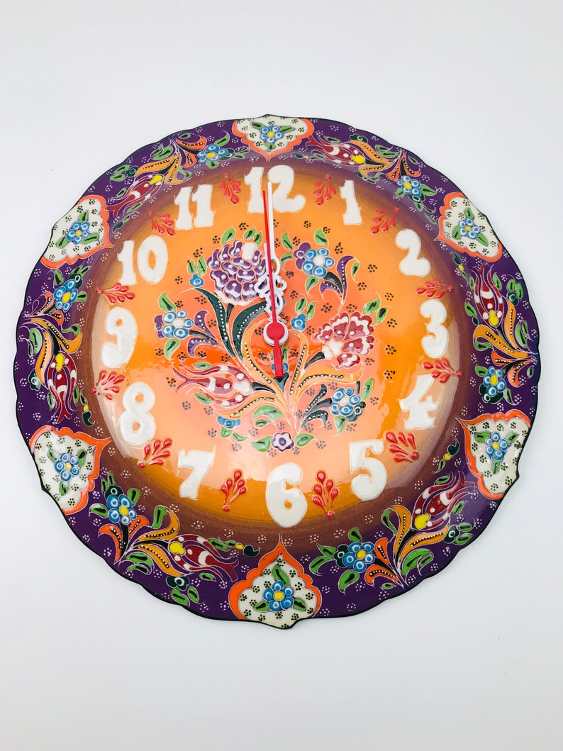 Handmade Ceramic Wall Clock 24 cm Diameter Hand Painted Etsy