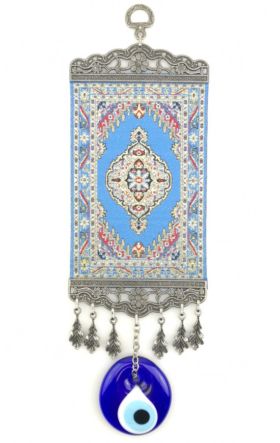 Handmade Turkish Carpet Wall Hanging - Evil Eye - Lucky Eye - Nazar Alloy