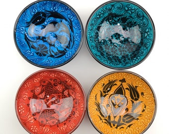 Hand Painted Ceramic Bowls(12 cm) - Handmade Turkish Pottery