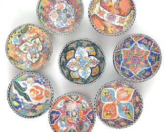 Cuencos de cerámica pintados a mano (12 cm) - Cuencos decorativos turcos tradicionales