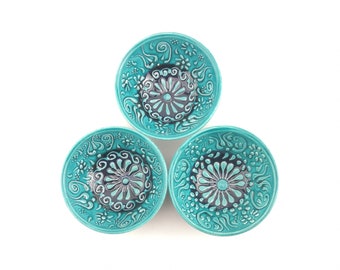 Ceramic Hand Painted Bowl - 3 and 5 Pieces Traditional Turkish Handmade Decorative Bowls(8 cm)