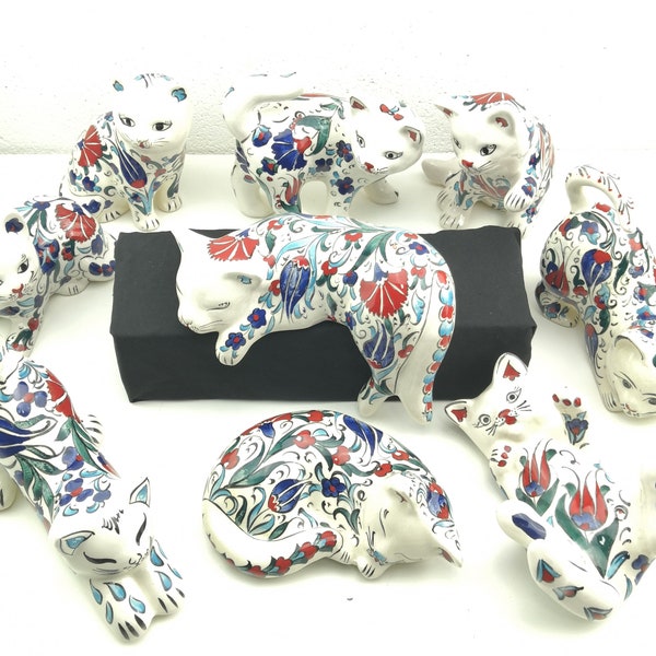 Handmade Ceramic Cats - Hand Painted Turkish Pottery Cats