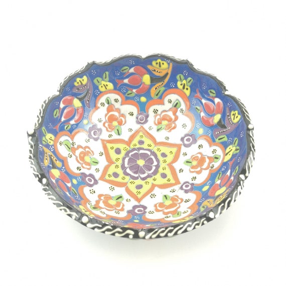 Handmade Turkish Pottery 3 Pieces Ceramic Hand Painted Bowl Set 12 cm