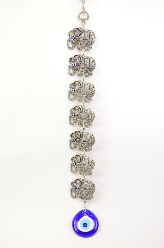 Handmade Seven Elephants Evil Eye Nazar Alloy Wall Hanging
