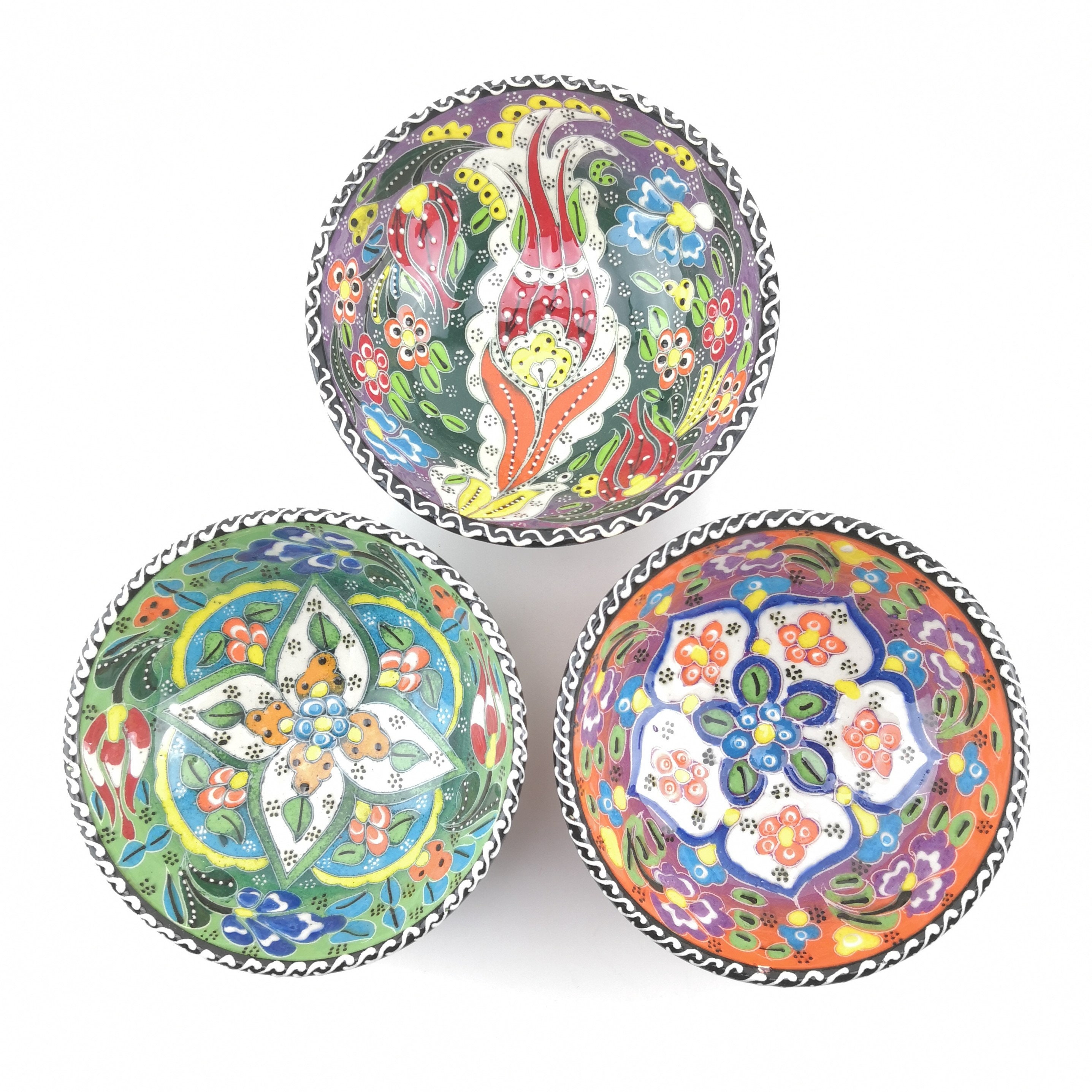 3 Pieces Ceramic Hand Painted Bowl Set12 Cm Handmade Etsy