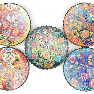 Ceramic Hand Painted Plate(18 cm) - Handmade Turkish Pottery - Wall Hanging