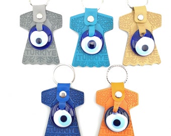 Handmade Leather Kaftan Keychain - Lucky Eye - Evil Eye - Good Luck Charm