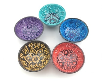 Ceramic Hand Painted Bowls - Small(8 cm) - Turkish Pottery - Handmade Decorative Bowls
