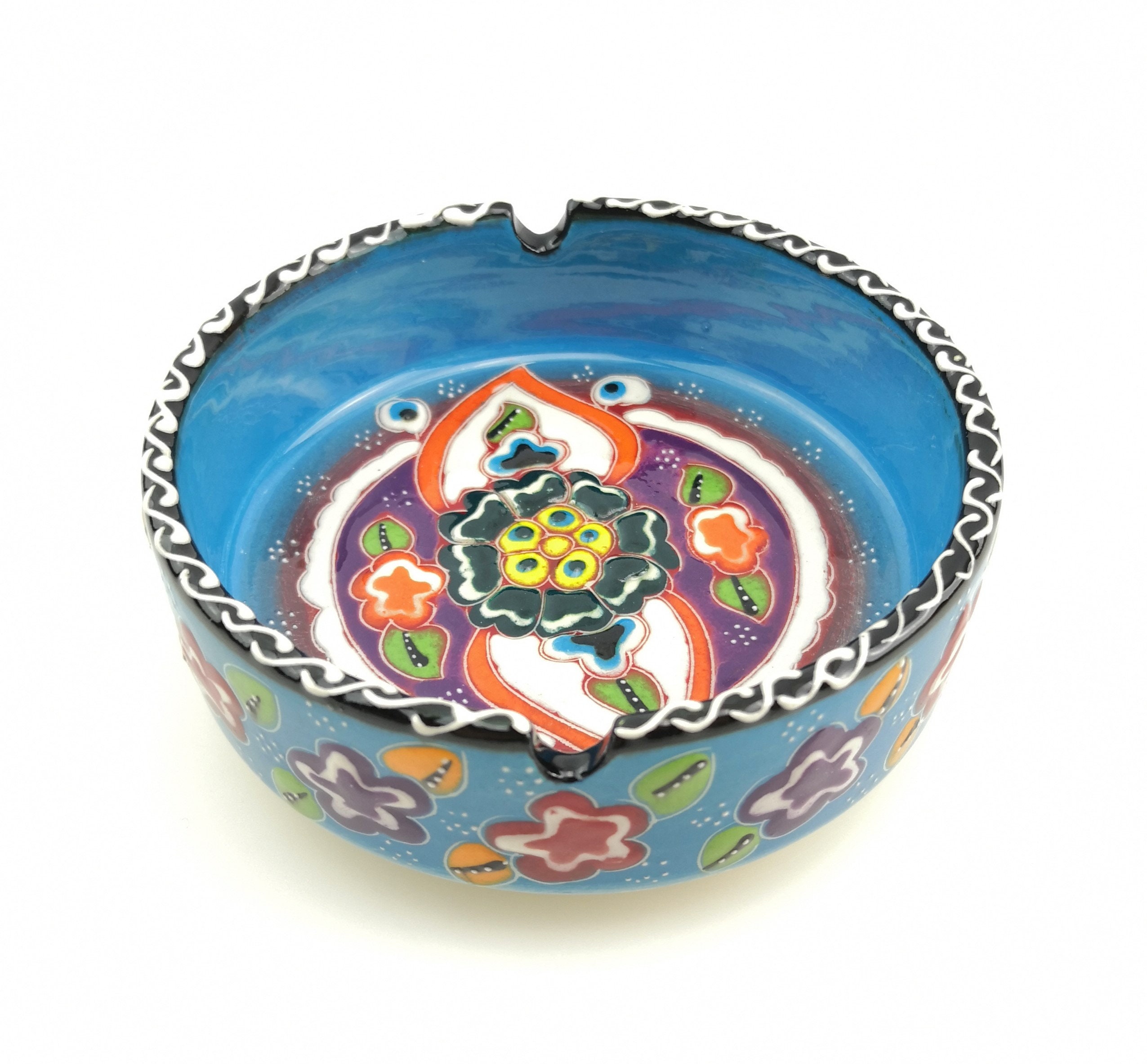 Handmade Ceramic Ashtray Hand Painted Turkish Pottery Smokers Ashtray 