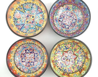Cuencos de cerámica pintados a mano - Grandes (15 cm) - Cuencos decorativos tradicionales turcos multicolores hechos a mano