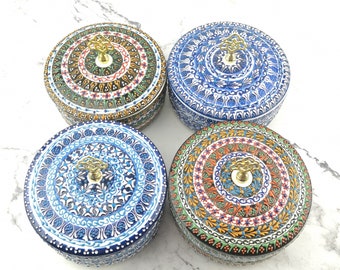 Turkish Sugar Bowl With Lid - Handmade and Hand Painted Traditional Designs