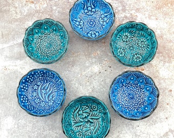 Ceramic Hand Painted Bowls - Small(8 cm) - Traditional Turkish Handmade Decorative Bowls