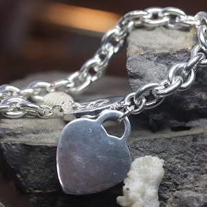 Old Vintage Sterling Silver Chain Link Heart Bracelet
