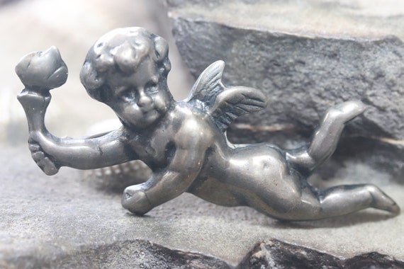 Old Vintage Sterling Silver Cupid Brooch Pin - image 2