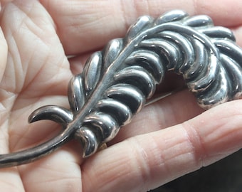 Old Vintage Sterling Silver Large Plume Feather Brooch Pin Mexico