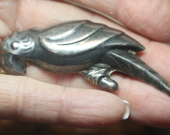 Old Vintage Sterling Silver Parrot Bird Brooch Pin Original Patina