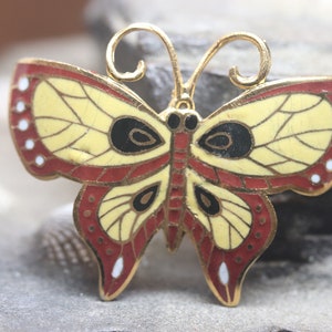 Old Vintage Enamel Butterfly Brooch Pendant Necklace
