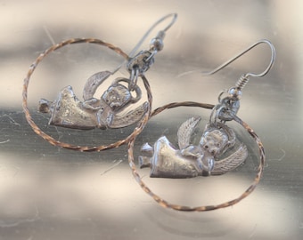 Old Vintage Angel Dangle Sterling Silver Earrings