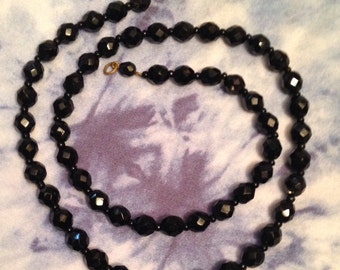 Vintage Black Glass Bead Necklace