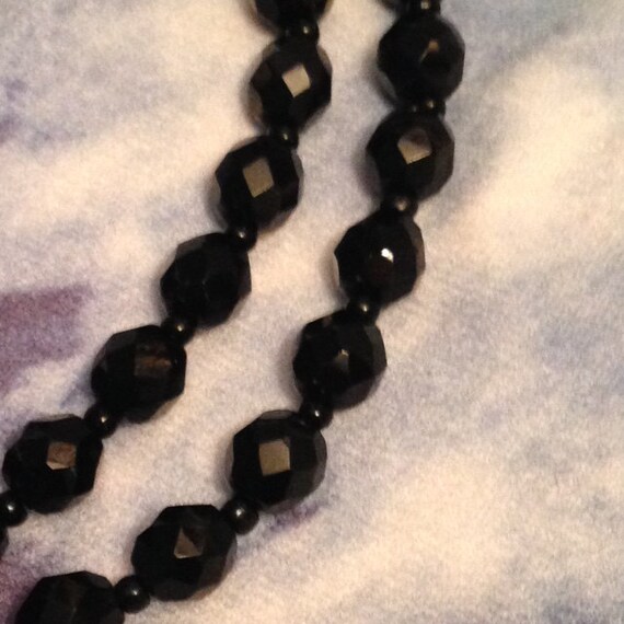 Vintage Black Glass Bead Necklace - image 2