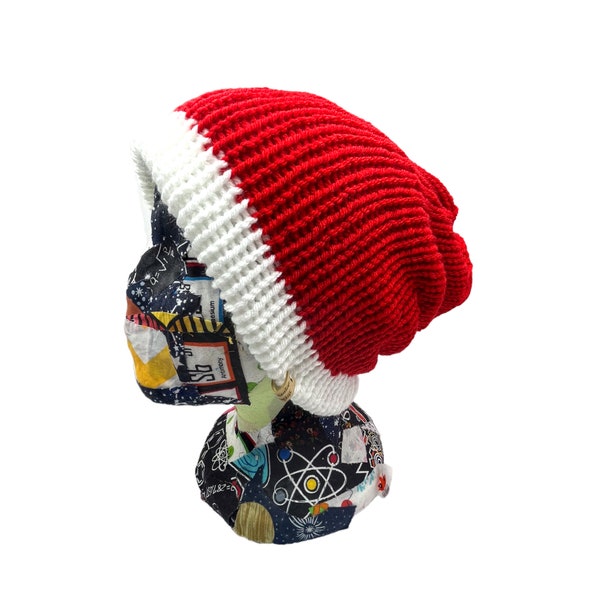 Two way to wear Christmas folded brim beanie, Santa beanie, adult Christmas hat, knitted Santa hat, knitted adult Christmas hat