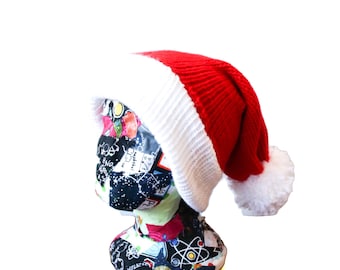 Adult Knit Santa Hat with Festive Bobble, classic knitted Christmas beanie hat, festive beanie with bobble