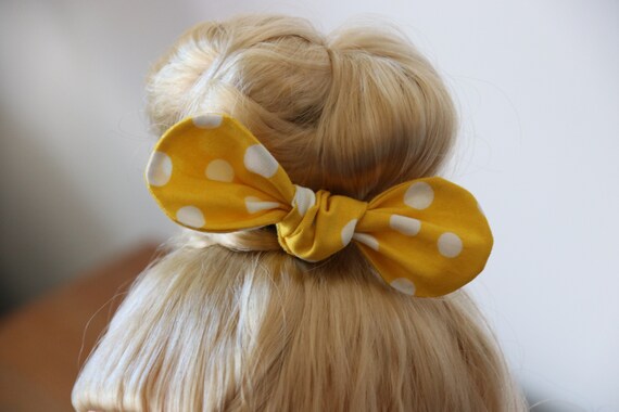 Yellow And White Spotted Fabric Hair Bow Fabric Hair Bow On Etsy