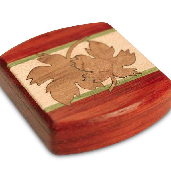 Maple Leaves Marquetry 2" Wide Padauk Wood Box, Canadian Maple Leaf Inlayed Secret Box, Handmade Small Wooden Box, Intricate Leaves Inlay