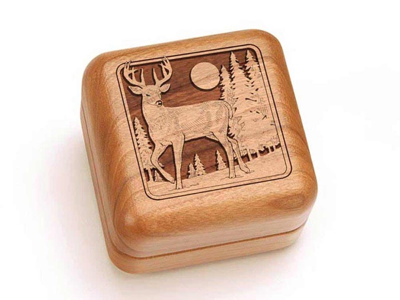 Heartwood Engagement Ring Box Deer Themed Gift Engraved Deer Square Ring Box Wedding Ring Box Wood Little Wooden box with Hinged lid