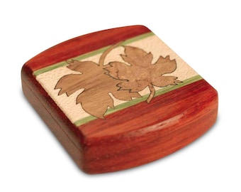 Maple Leaves Marquetry 2" Wide Padauk Wood Box, Canadian Maple Leaf Inlayed Secret Box, Handmade Small Wooden Box, Intricate Leaves Inlay