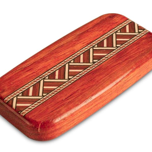 Native American Zig Zag Inlay Padauk Box 4" Flat Wide, Secret Box, Classic Southwestern Style Small Wooden Box - Handmade