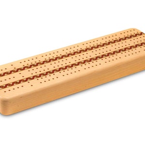 Maple Inlay Cribbage Board with Cribbage pegs &  Playing Cards in Compartment, 3 Track Cribbage, Dad gift from Son, Wooden Cribbage Boards