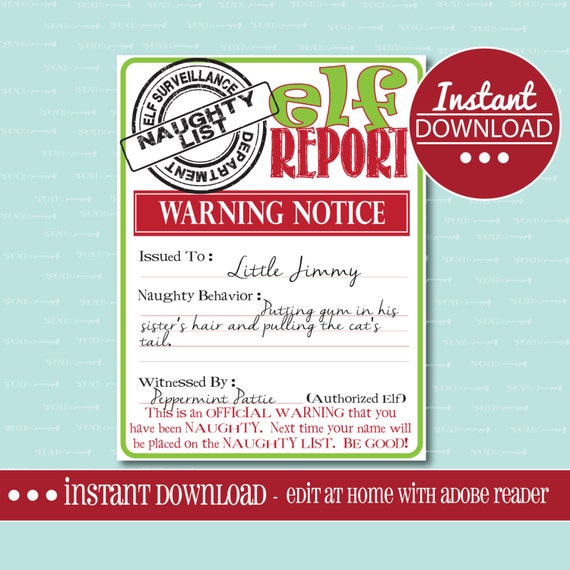 PRINTABLE ELF Naughty List WARNING Cards Digital Editable | Etsy