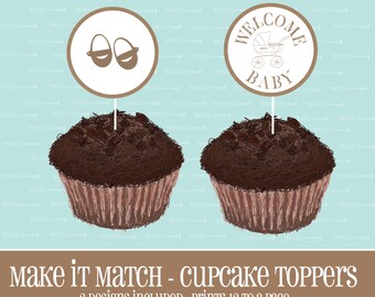 Make It Match,Antique Baby Shower,BABY Shower CUPCAKE TOPPER,printable,Baby Shower,Baby,Instant Download,Cupcake,Topper,Cupcake Topper