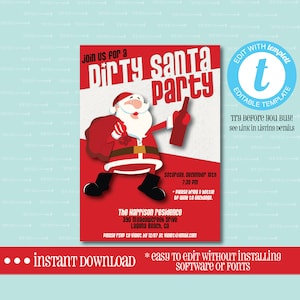 Editable CHRISTMAS PARTY INVITATION, Dirty Santa, Templett, Cocktail Party, Christmas Party, Christmas, Wine, Holiday, Instant Download
