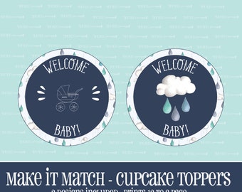 Make It Match, Regentropfen, BABY Shower CUPCAKE TOPPER, druckbar, Babyparty, Baby, Instant Download, Cupcake, Topper, Cupcake Topper, RainDrop Theme