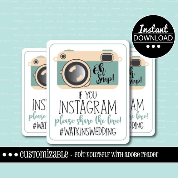 Customizable INSTAGRAM HASHTAG CARDS Weddinginstant Etsy