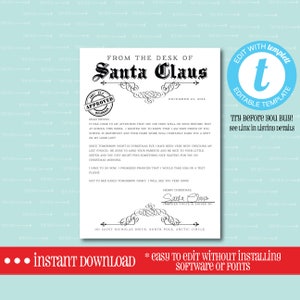 Editable SANTA CLAUS LETTERHEAD, Templett, Santa, Santa Carta, Editable, Navidad, Elfo, Papá Noel, Carta de Navidad, Niños, Familia, Magia