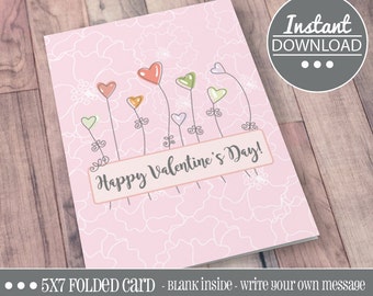 Happy Valentine's Day Valentine PRINTABLE VALENTINE CARDS, Valentine, Printable, Love, Valentine's Day, Letter, Card, Anniversary,Folded,5x7