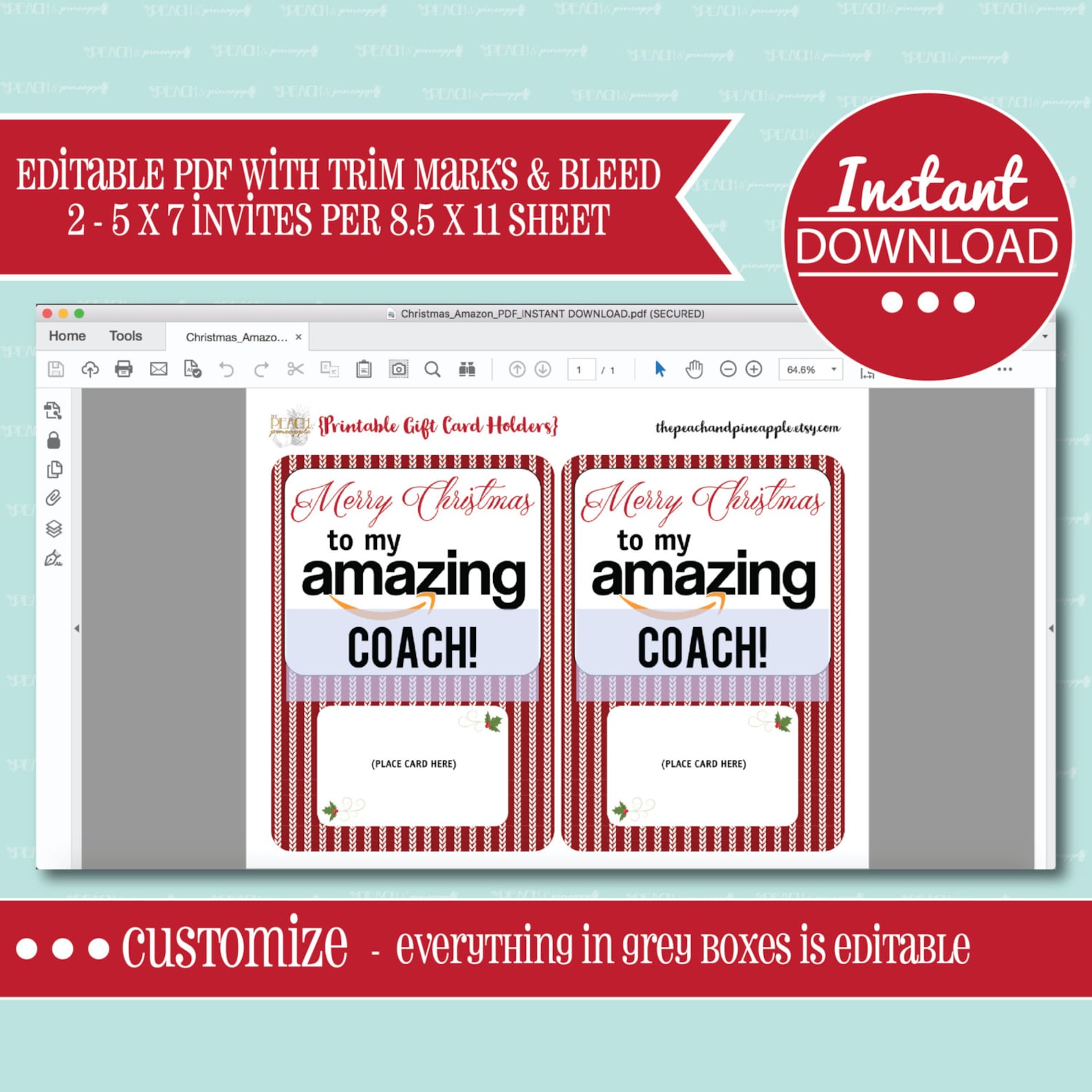 Amazon GIFT CARD HOLDER, Printable, Editable, Gift Card Holder, Teacher